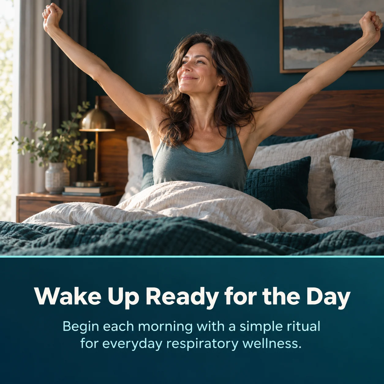 Woman waking up ready for the day