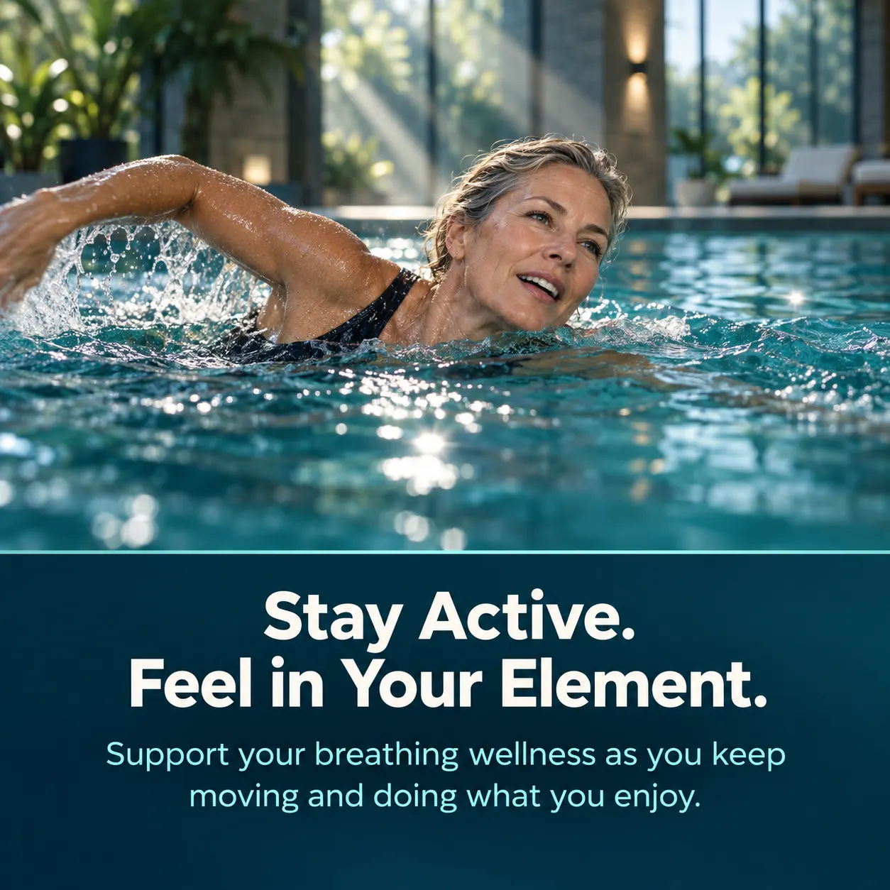 Woman swimming laps, staying active